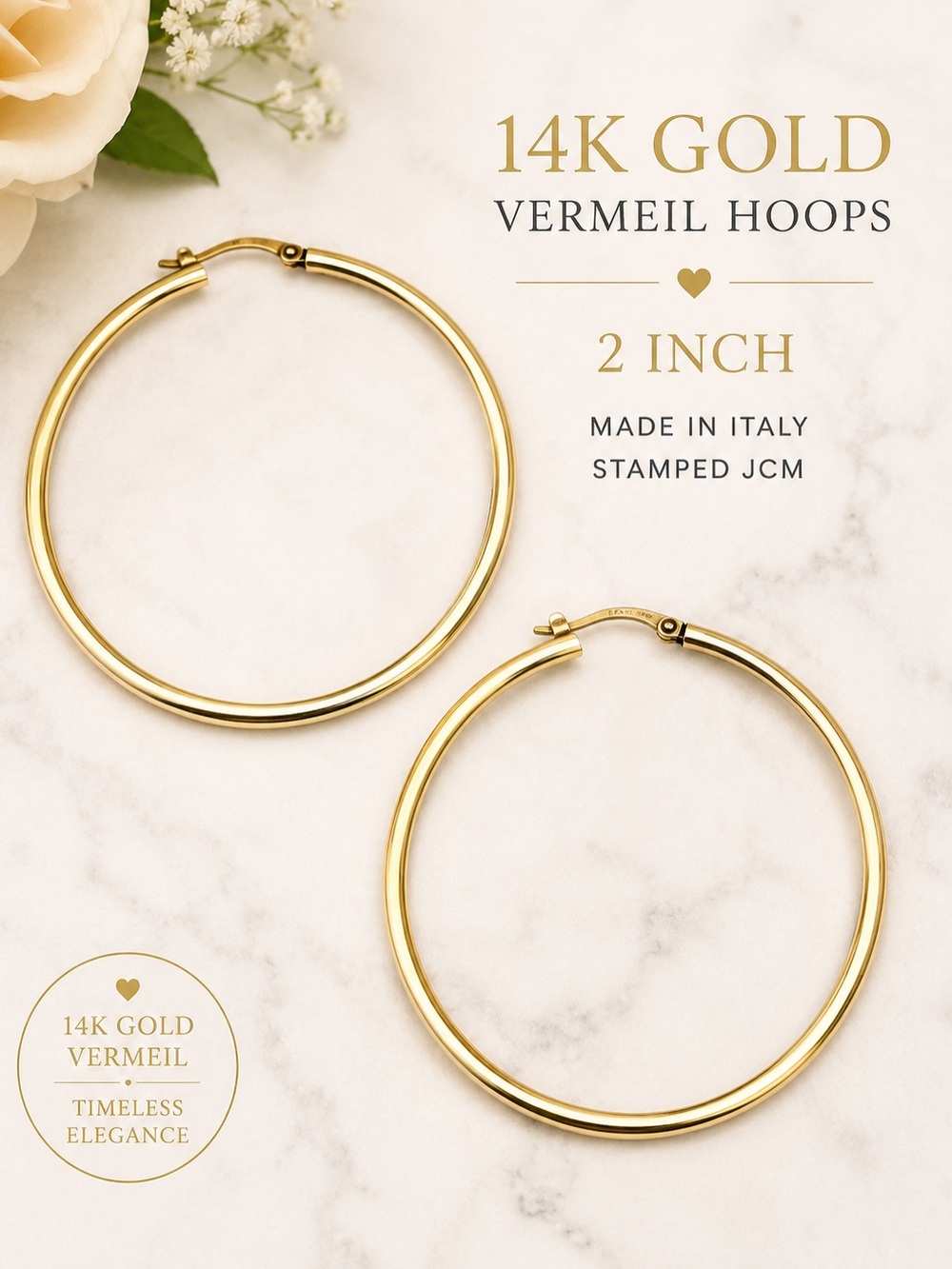 JACMEL Stamped JCM 925 Sterling Silver 14k Vermeil 2” Vintage Hoop Earrings